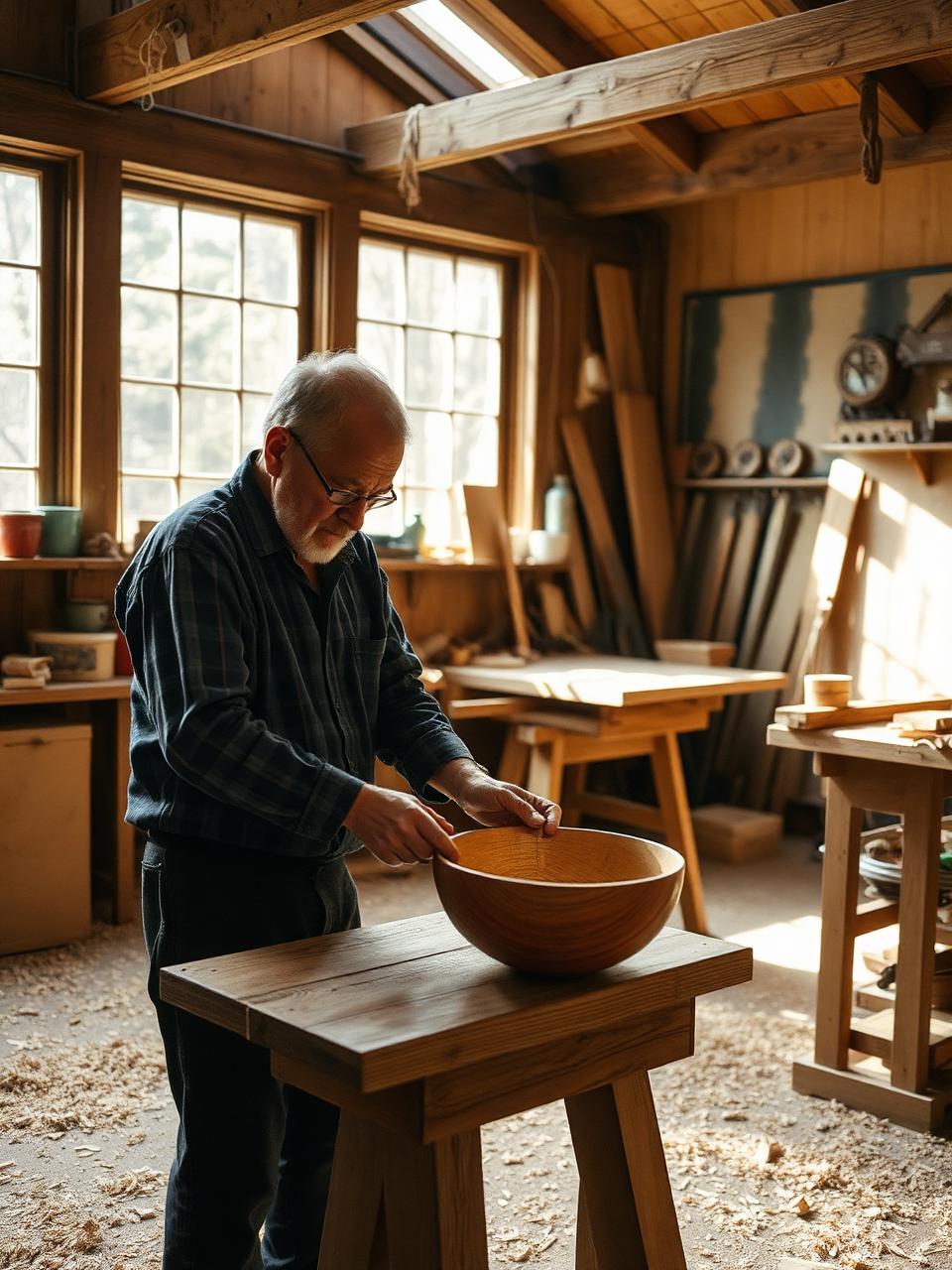 Craftsman in a sunlit workshop