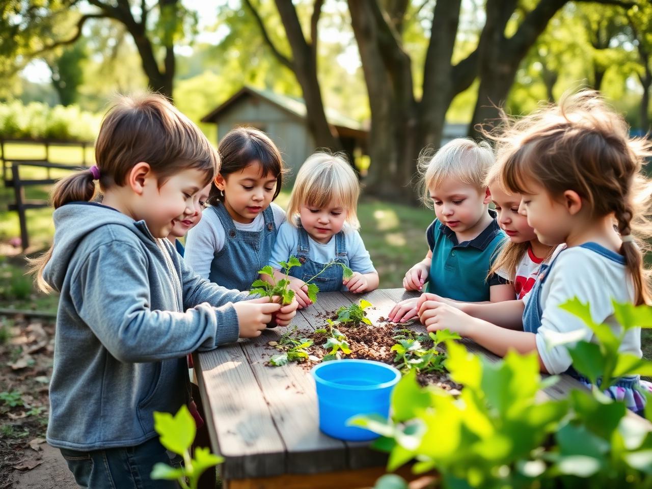 Children learning to plant