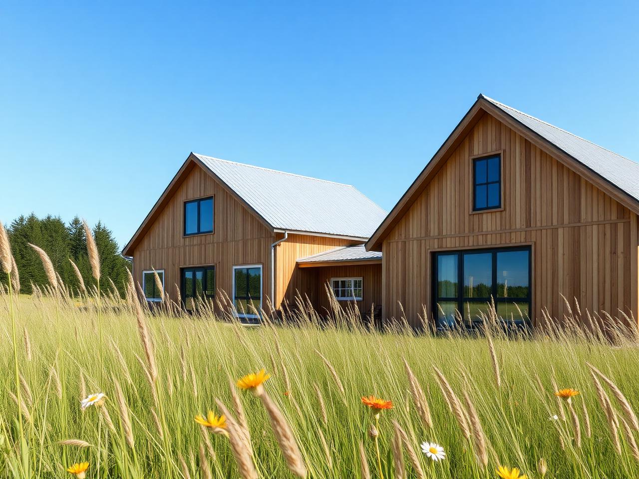 Modern barn in summer meadow